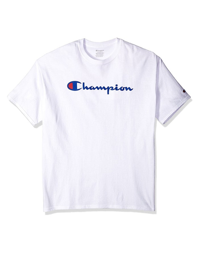 Tricou Champion Cotton Script Logo Baieti Albi - Romania QPADGHL-35